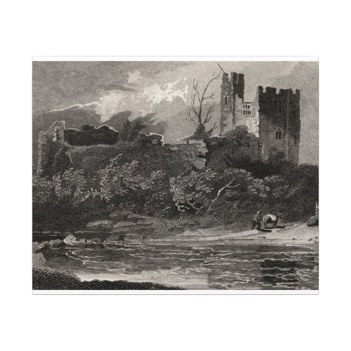 Newark Castle — Antique Engraving Canvas Art Print