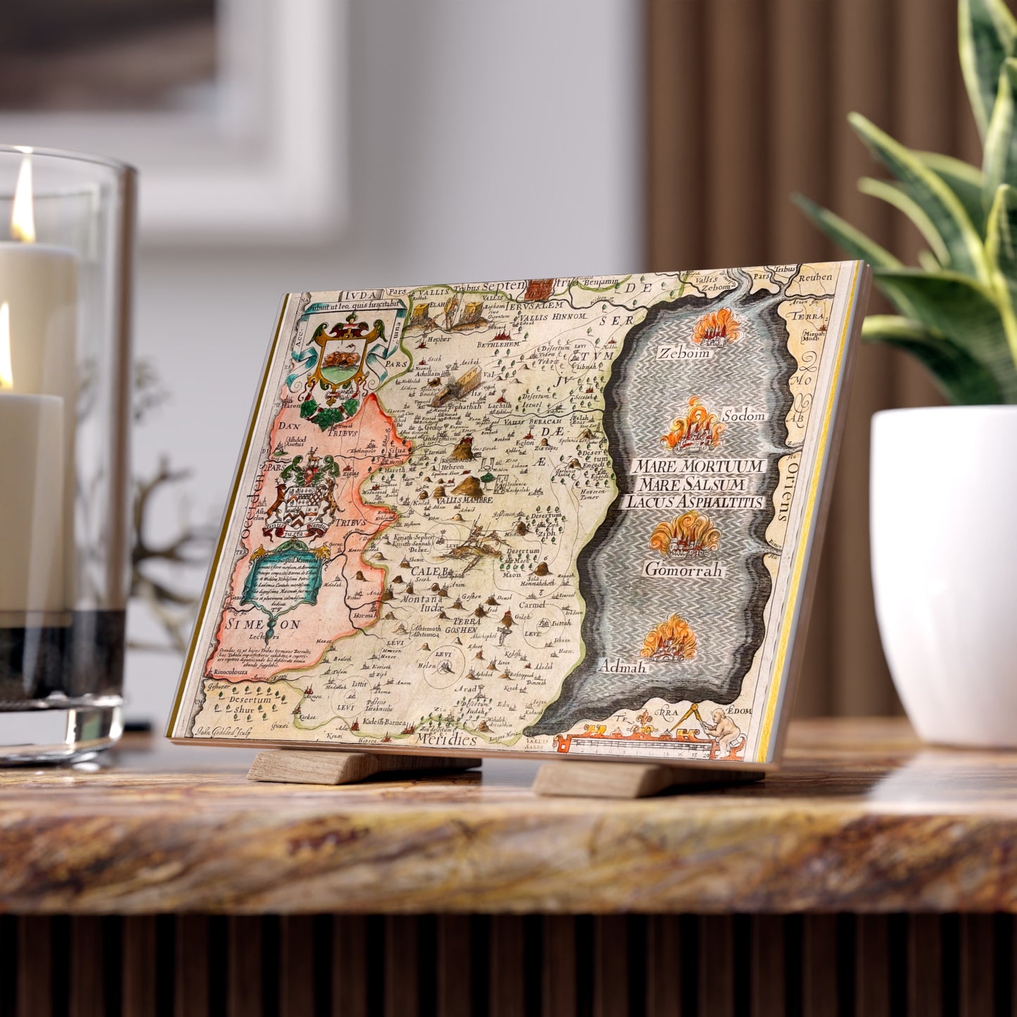 Tribes of Judah and Simeon with the Dead Sea Vintage Map Ceramic Tile