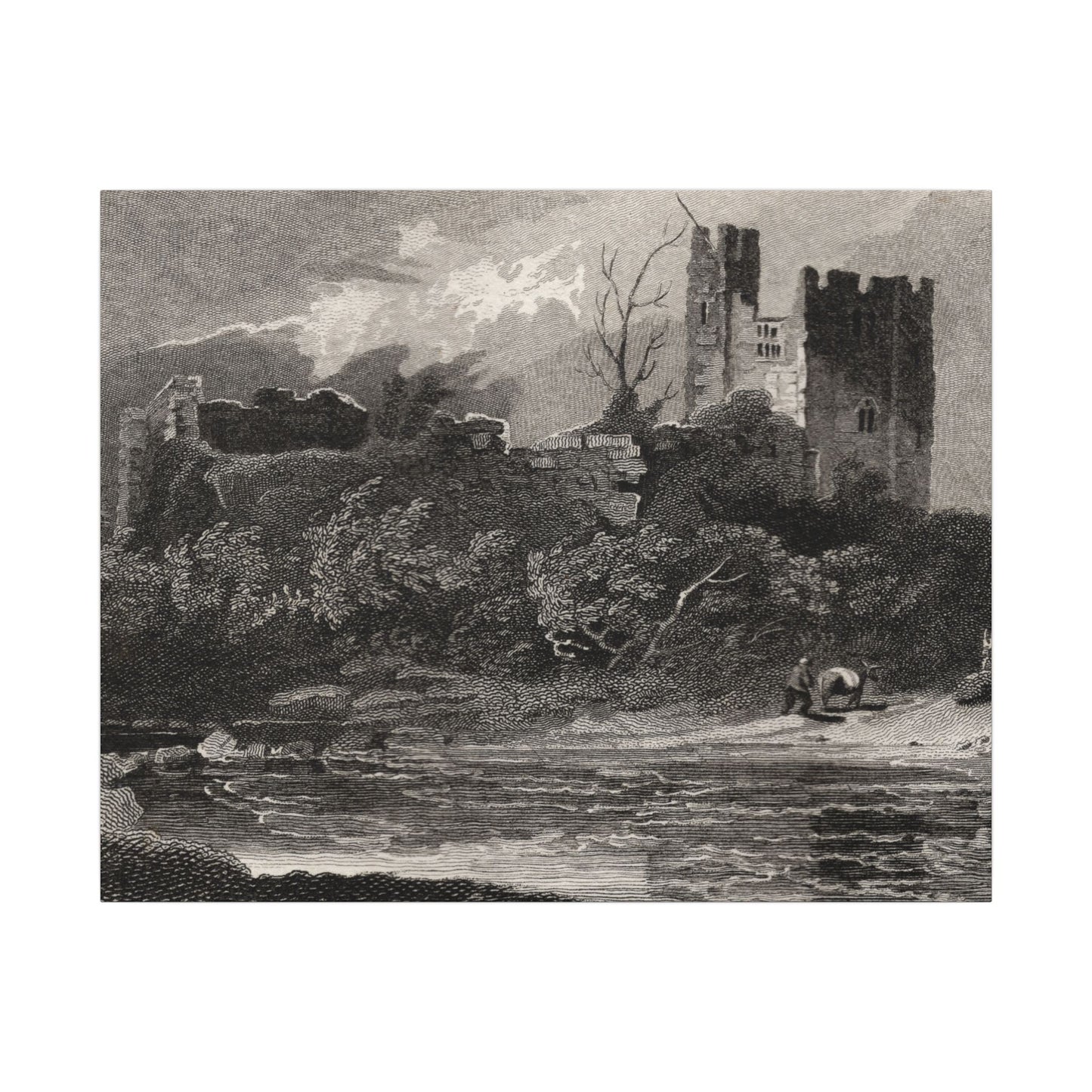 Newark Castle — Antique Engraving Canvas Art Print