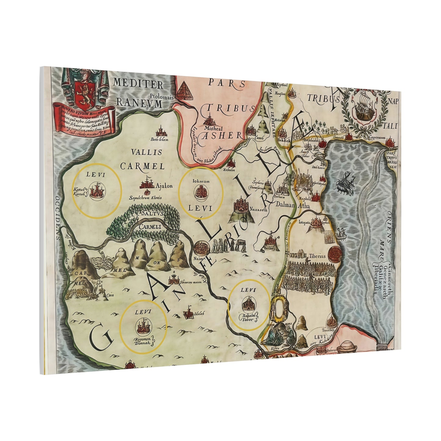 Galilee & the Twelve Tribes of Israel--Antique Map Print on Canvas