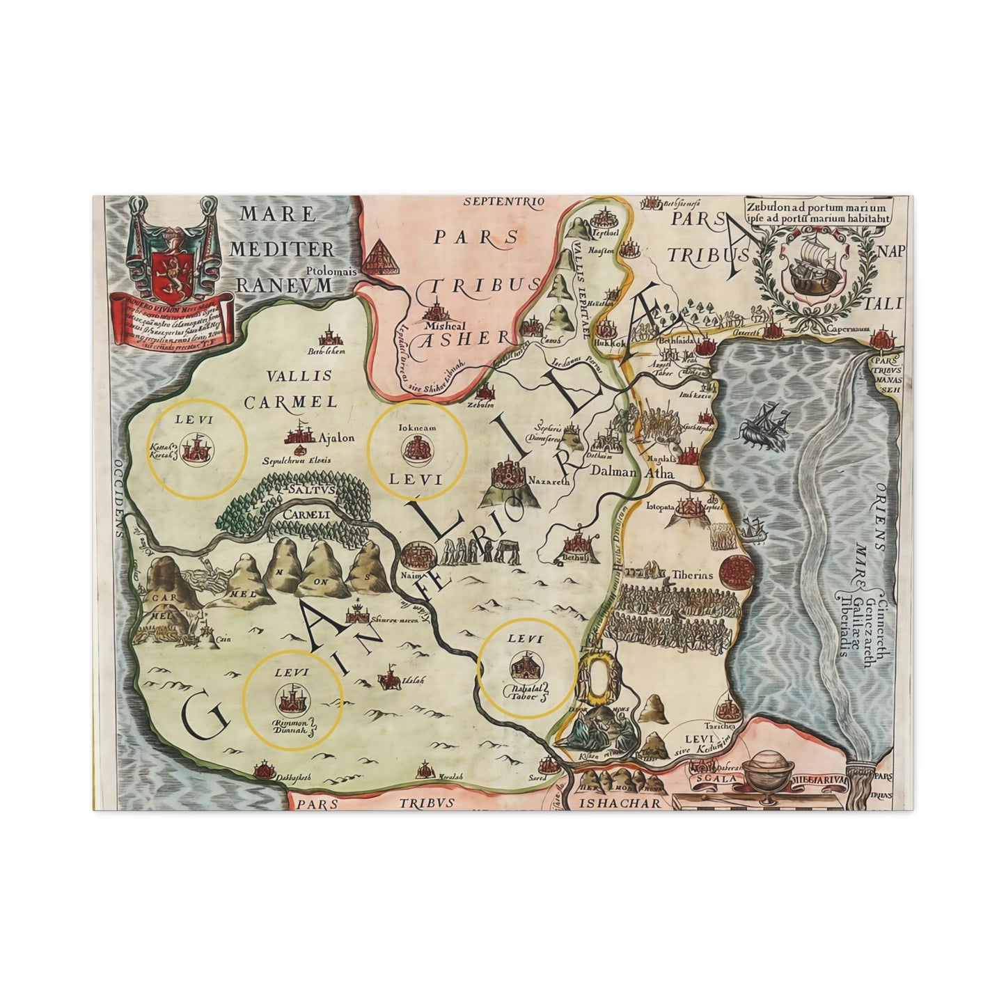 Galilee & the Twelve Tribes of Israel--Antique Map Print on Canvas