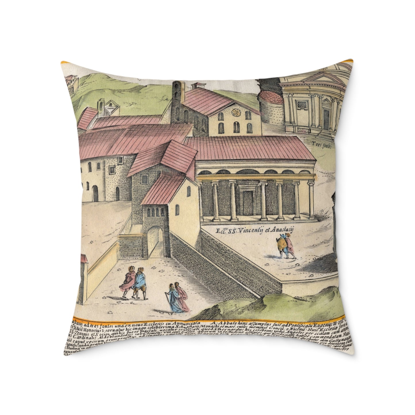 The Church of Saints Vincent and Anastasius at the Three Fountains Historic Print Canvas Pillow