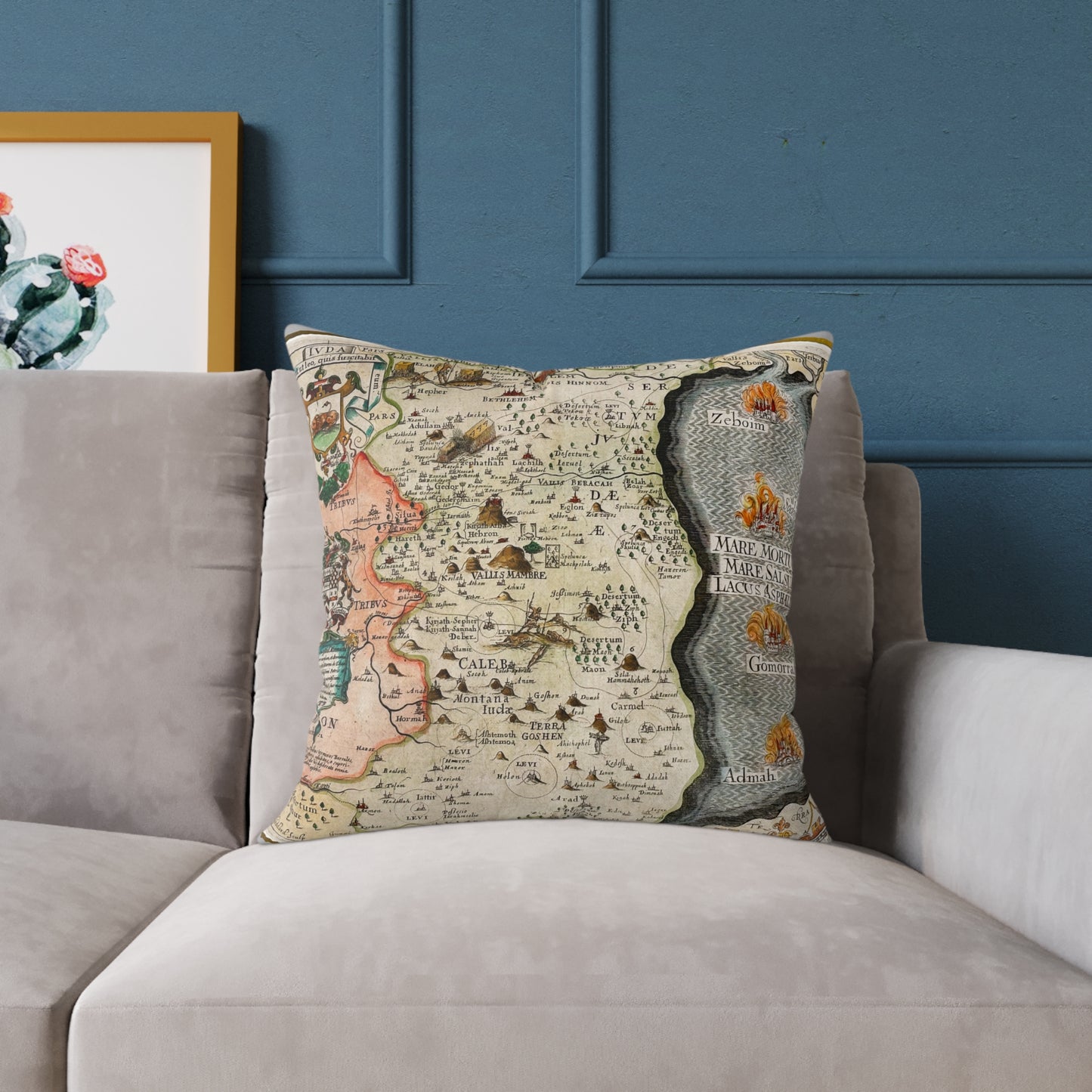 Tribes of Judah & Simeon with the Dead Sea Vintage Map Pillow - Biblical Cartography