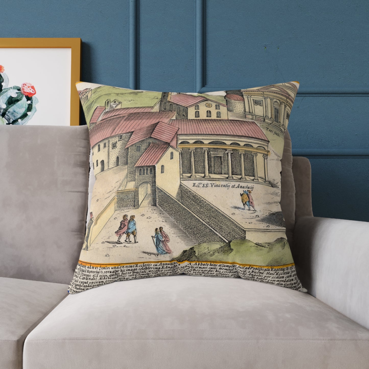 The Church of Saints Vincent and Anastasius at the Three Fountains Historic Print Canvas Pillow