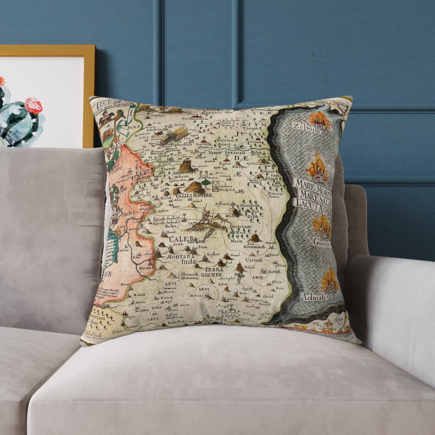 Tribes of Judah & Simeon with the Dead Sea Vintage Map Pillow - Biblical Cartography