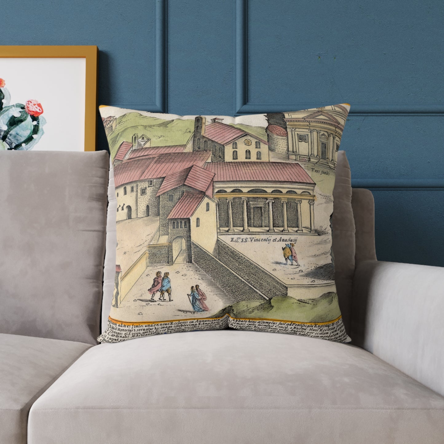 The Church of Saints Vincent and Anastasius at the Three Fountains Historic Print Canvas Pillow