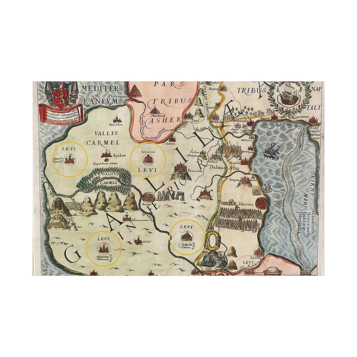 Galilee & the Twelve Tribes of Israel--Antique Map Print on Canvas