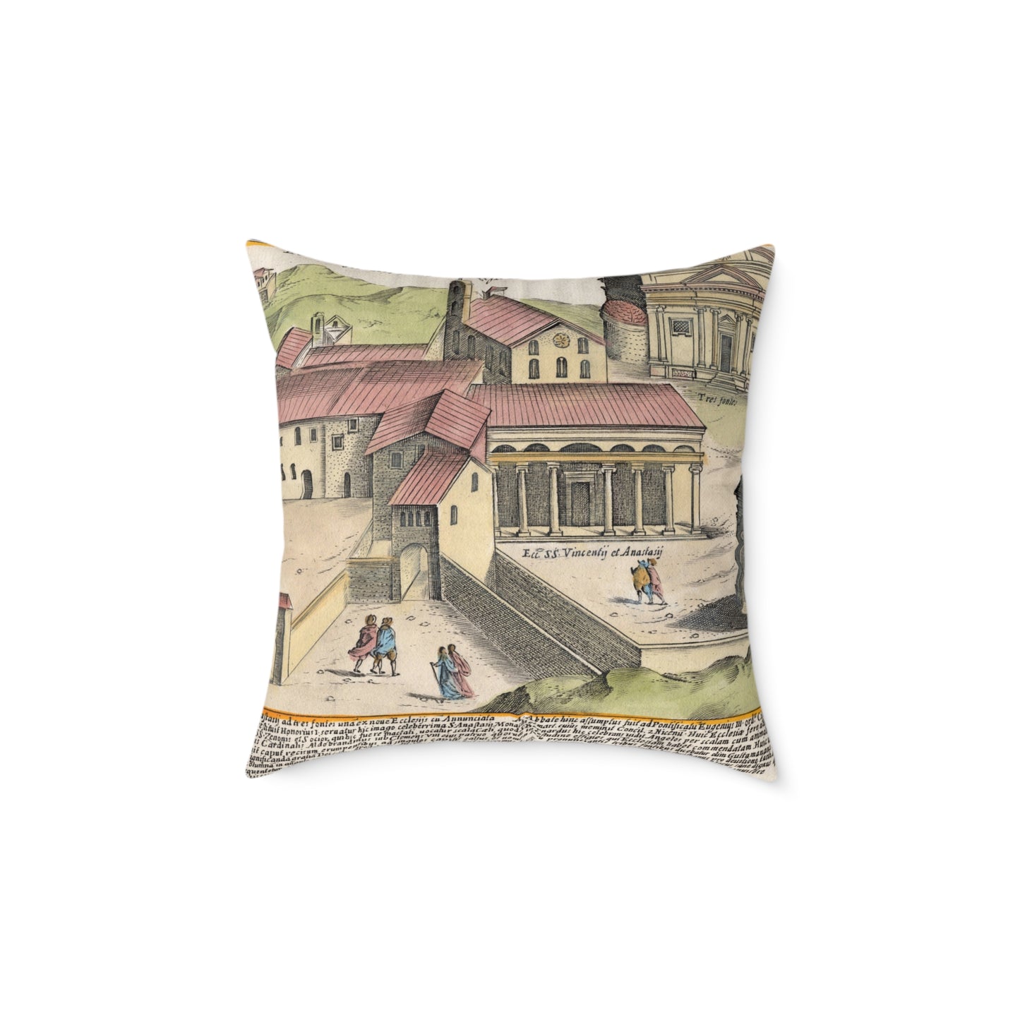 The Church of Saints Vincent and Anastasius at the Three Fountains Historic Print Canvas Pillow