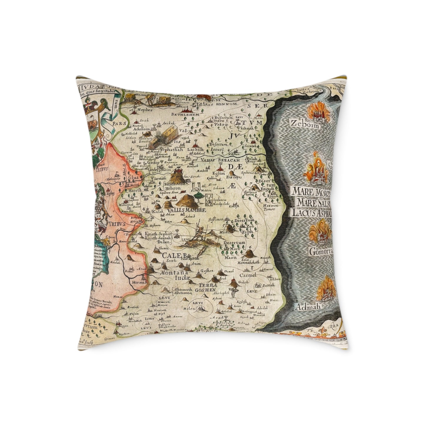 Tribes of Judah & Simeon with the Dead Sea Vintage Map Pillow - Biblical Cartography