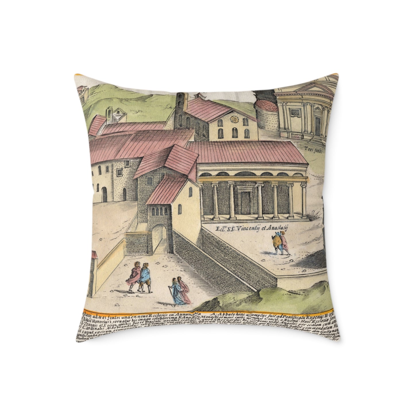 The Church of Saints Vincent and Anastasius at the Three Fountains Historic Print Canvas Pillow