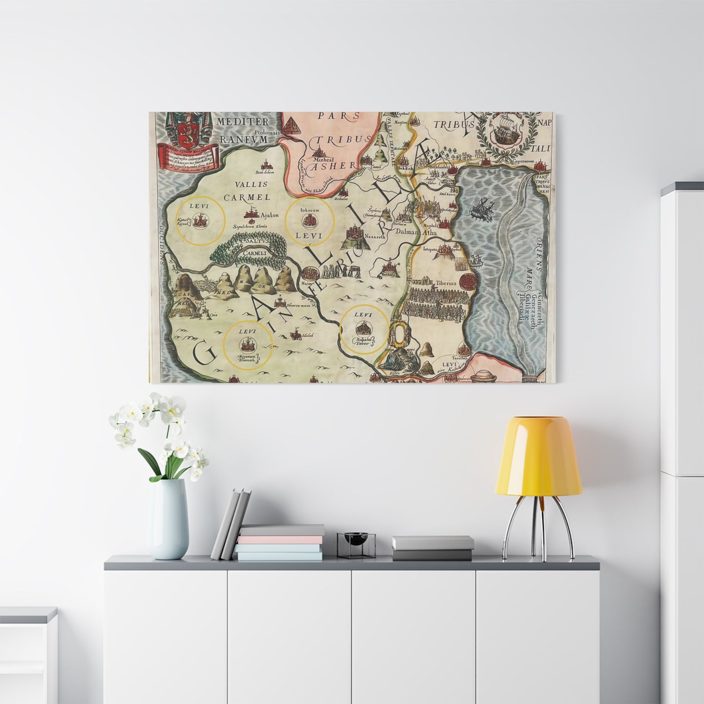 Galilee & the Twelve Tribes of Israel--Antique Map Print on Canvas
