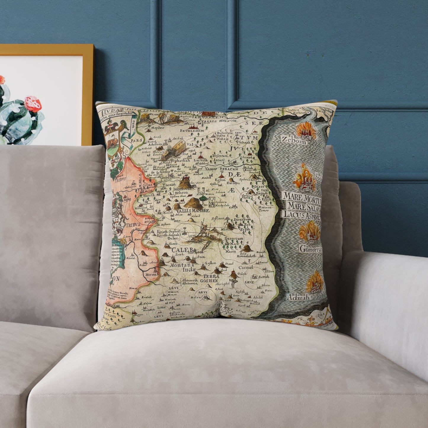 Tribes of Judah & Simeon with the Dead Sea Vintage Map Pillow - Biblical Cartography