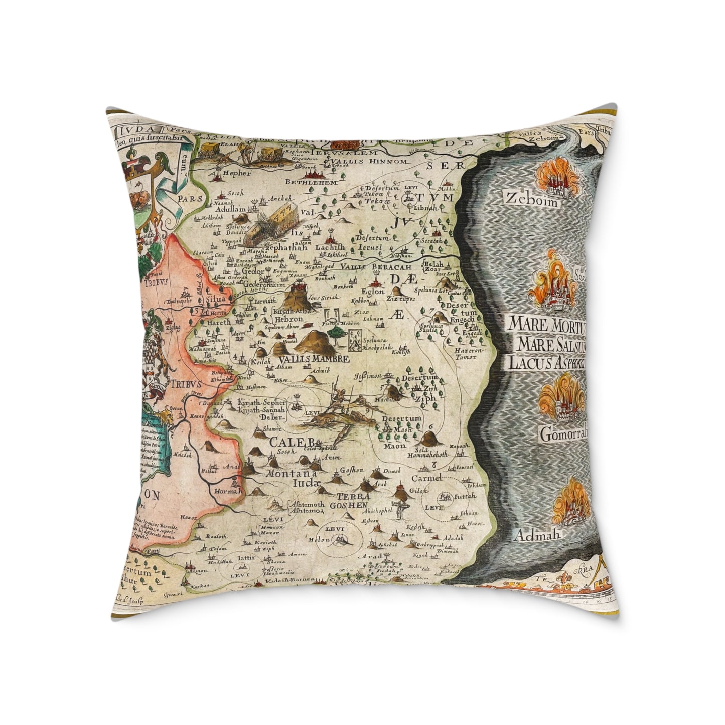 Tribes of Judah & Simeon with the Dead Sea Vintage Map Pillow - Biblical Cartography