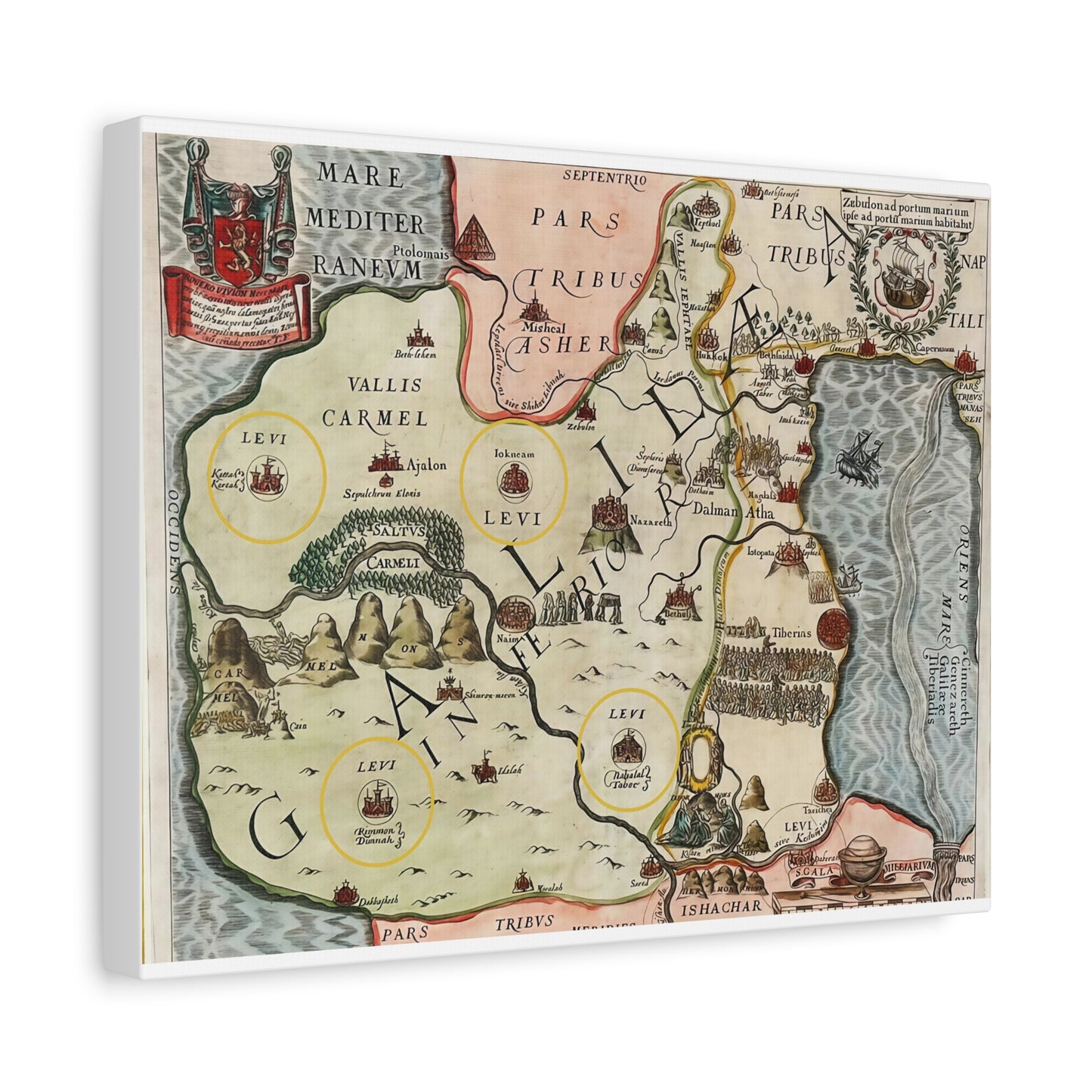 Galilee & the Twelve Tribes of Israel--Antique Map Print on Canvas