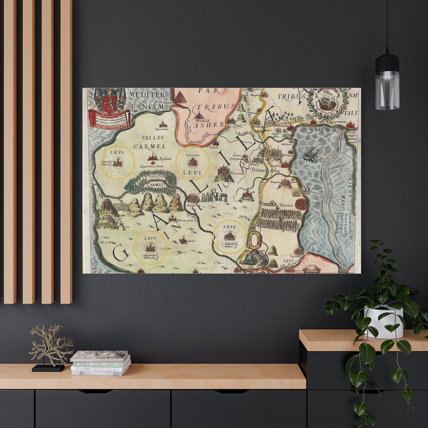 Galilee & the Twelve Tribes of Israel--Antique Map Print on Canvas