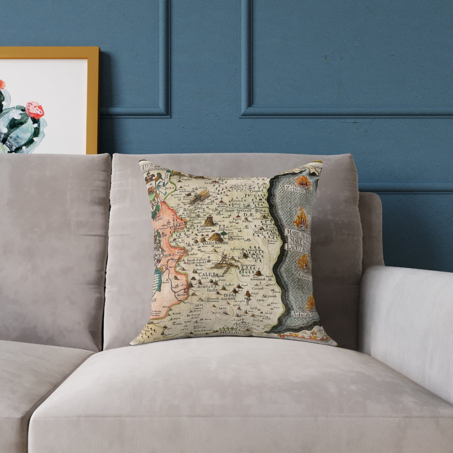 Tribes of Judah & Simeon with the Dead Sea Vintage Map Pillow - Biblical Cartography