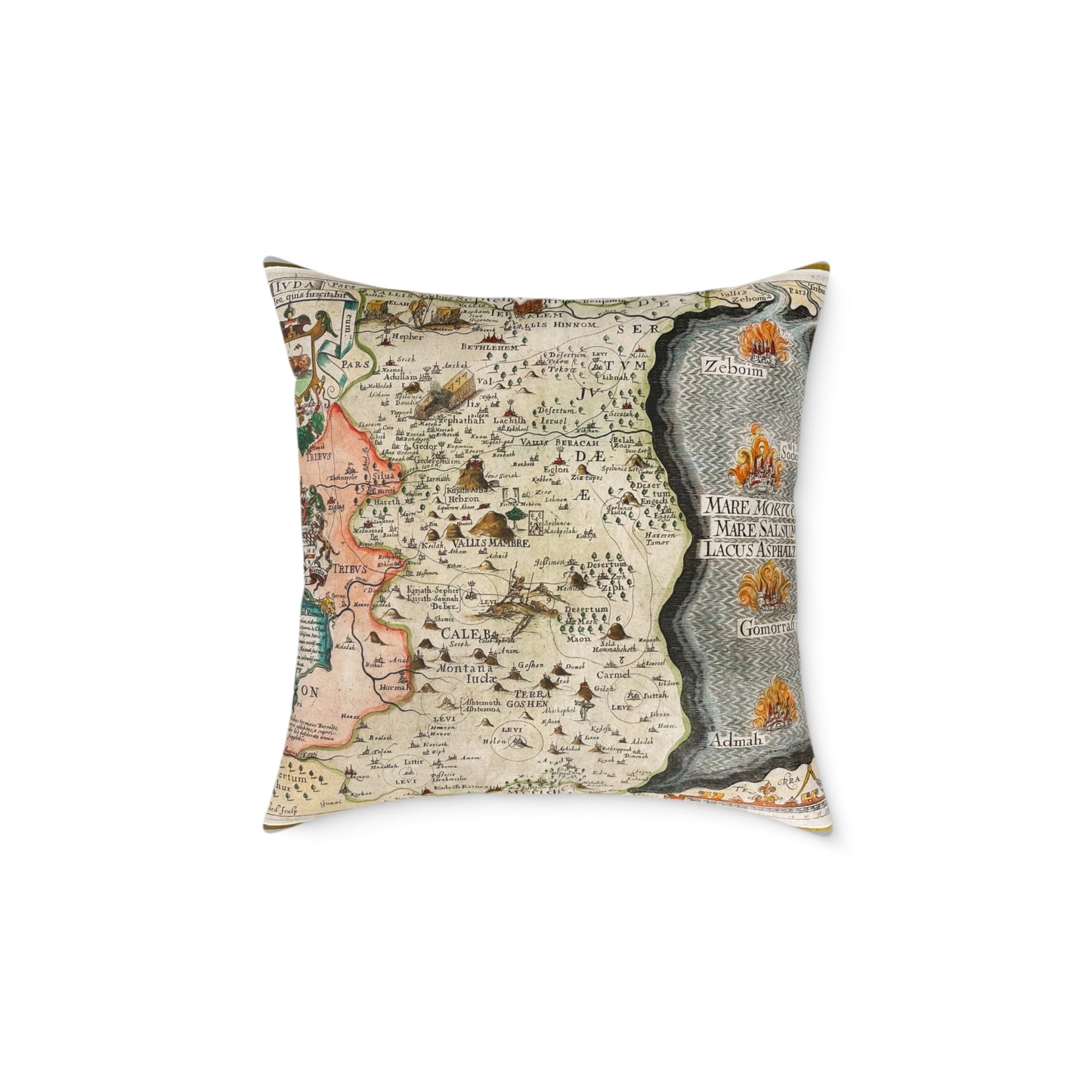 Tribes of Judah & Simeon with the Dead Sea Vintage Map Pillow - Biblical Cartography