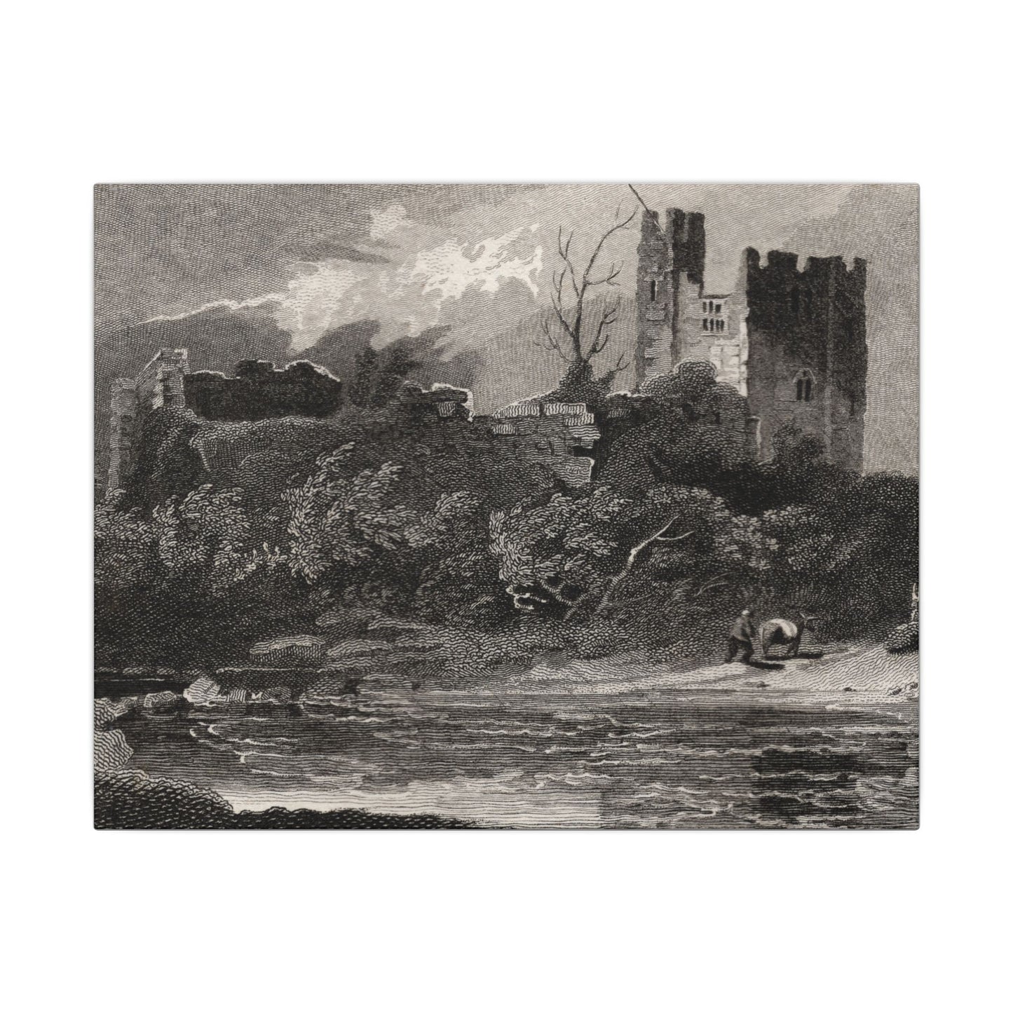 Newark Castle — Antique Engraving Canvas Art Print