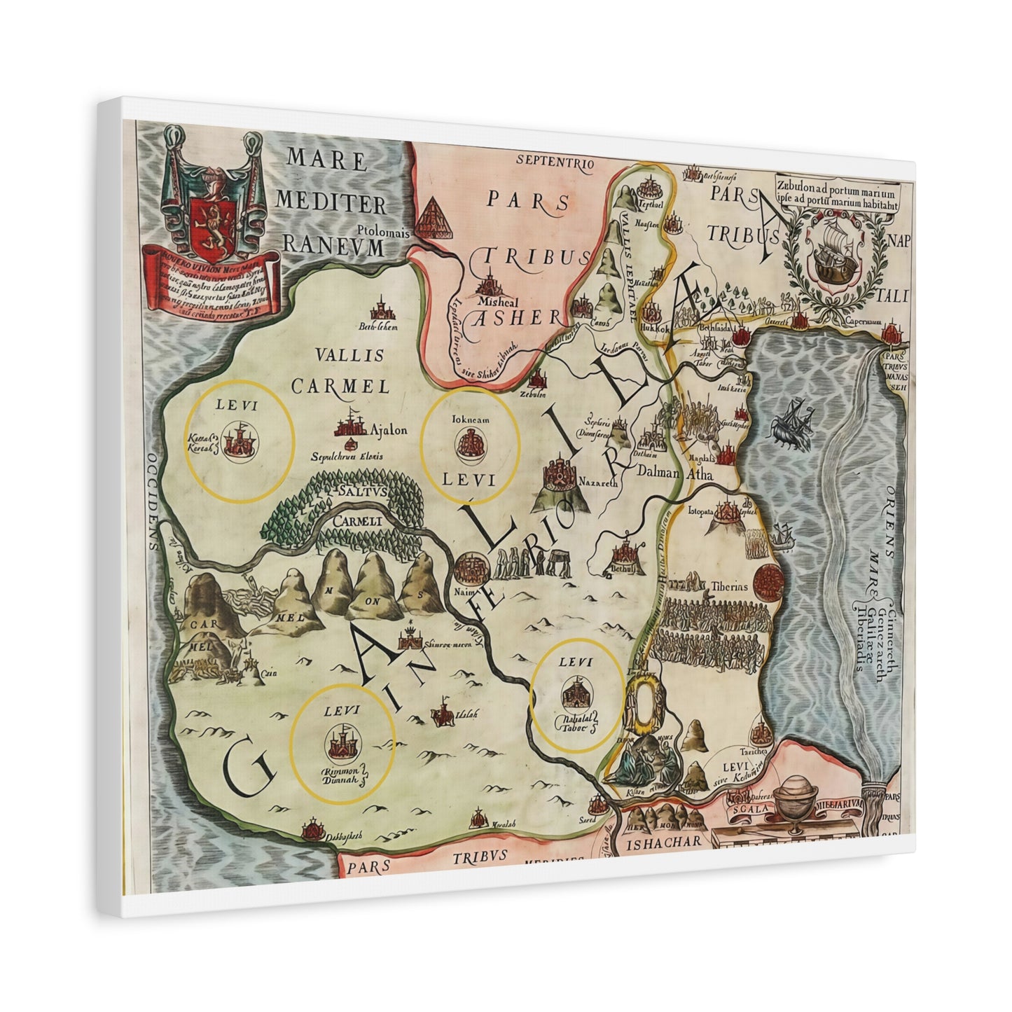 Galilee & the Twelve Tribes of Israel--Antique Map Print on Canvas
