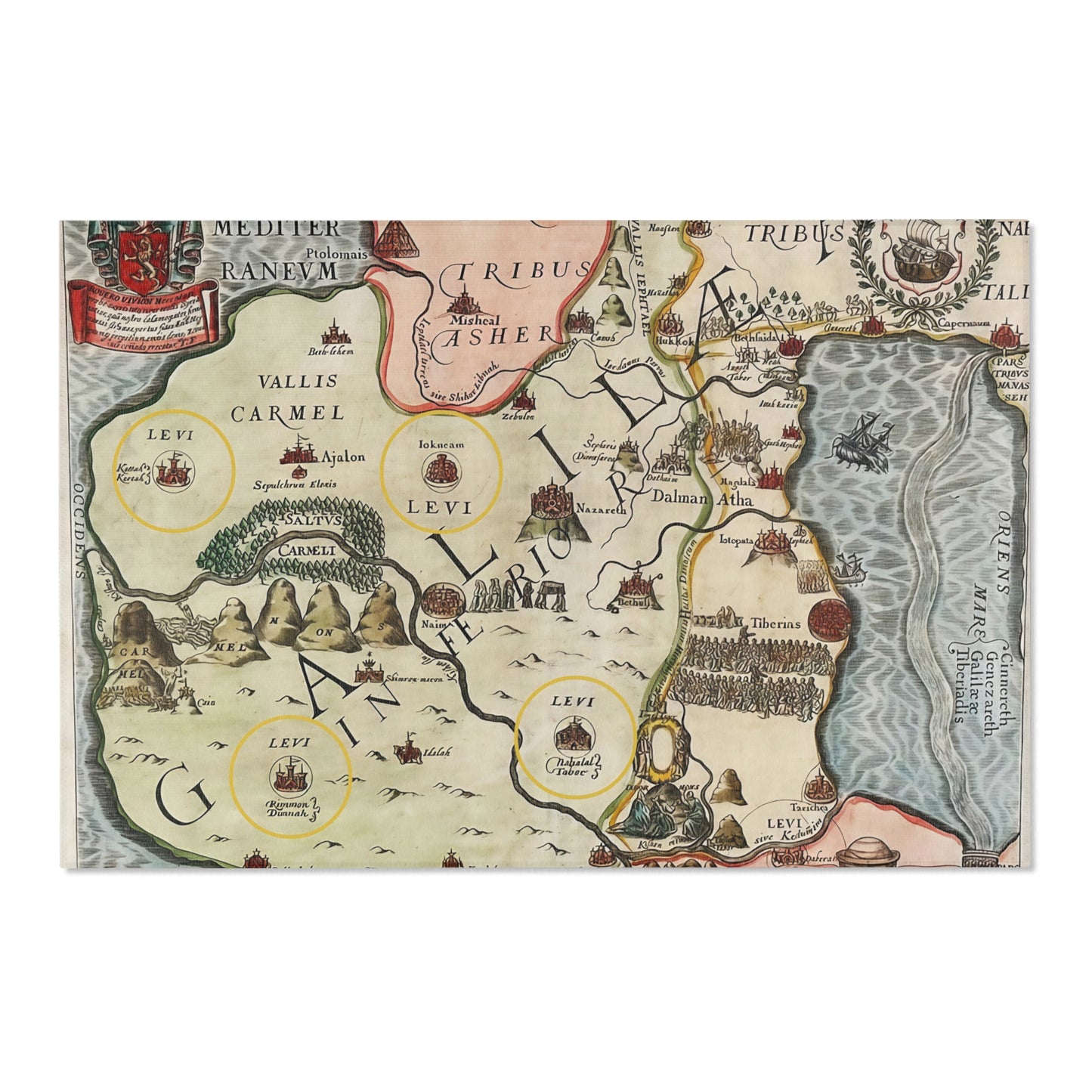 Galilee & the Twelve Tribes of Israel Vintage Map Area Rug