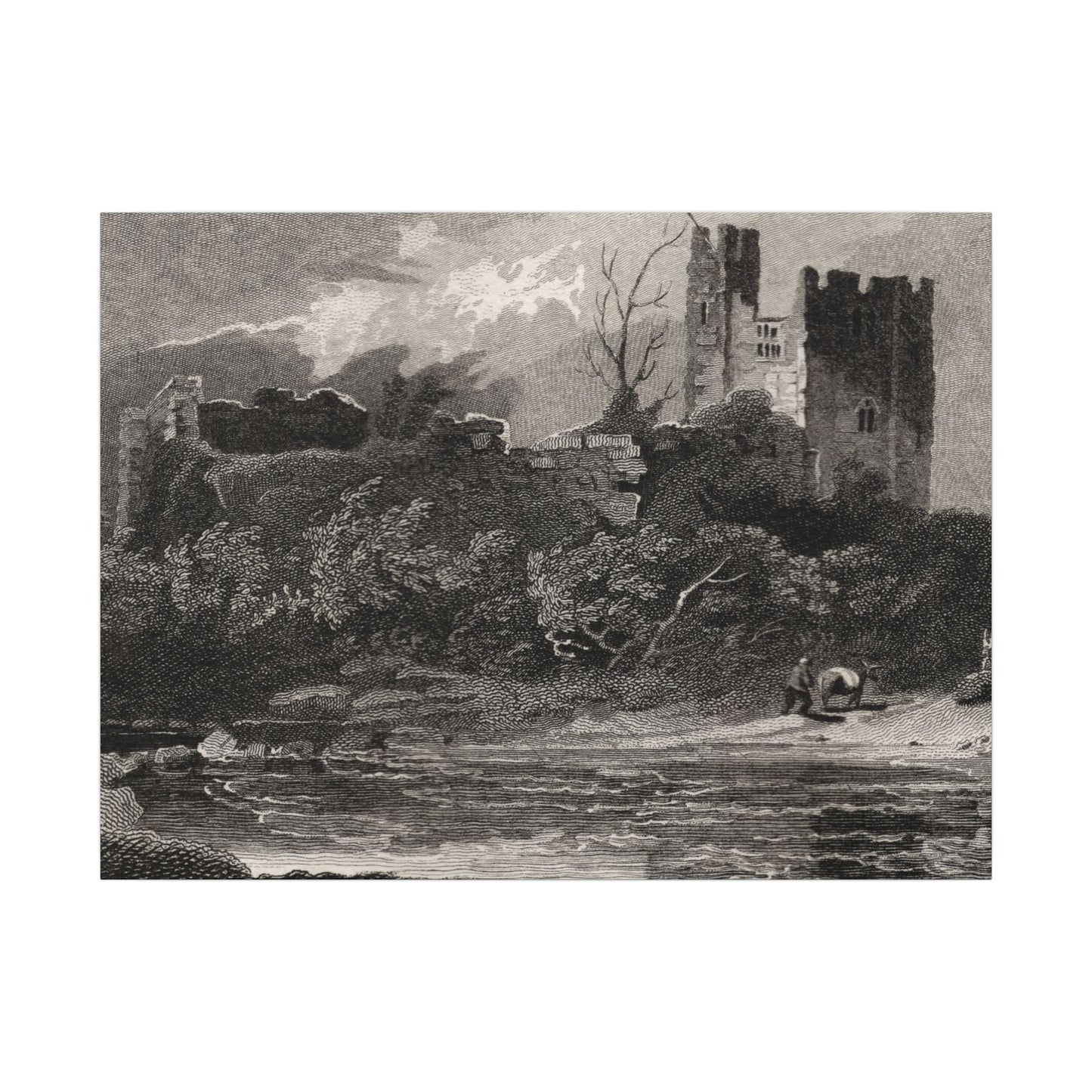 Newark Castle — Antique Engraving Canvas Art Print