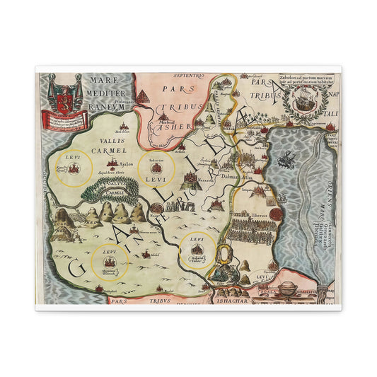 Galilee & the Twelve Tribes of Israel--Antique Map Print on Canvas