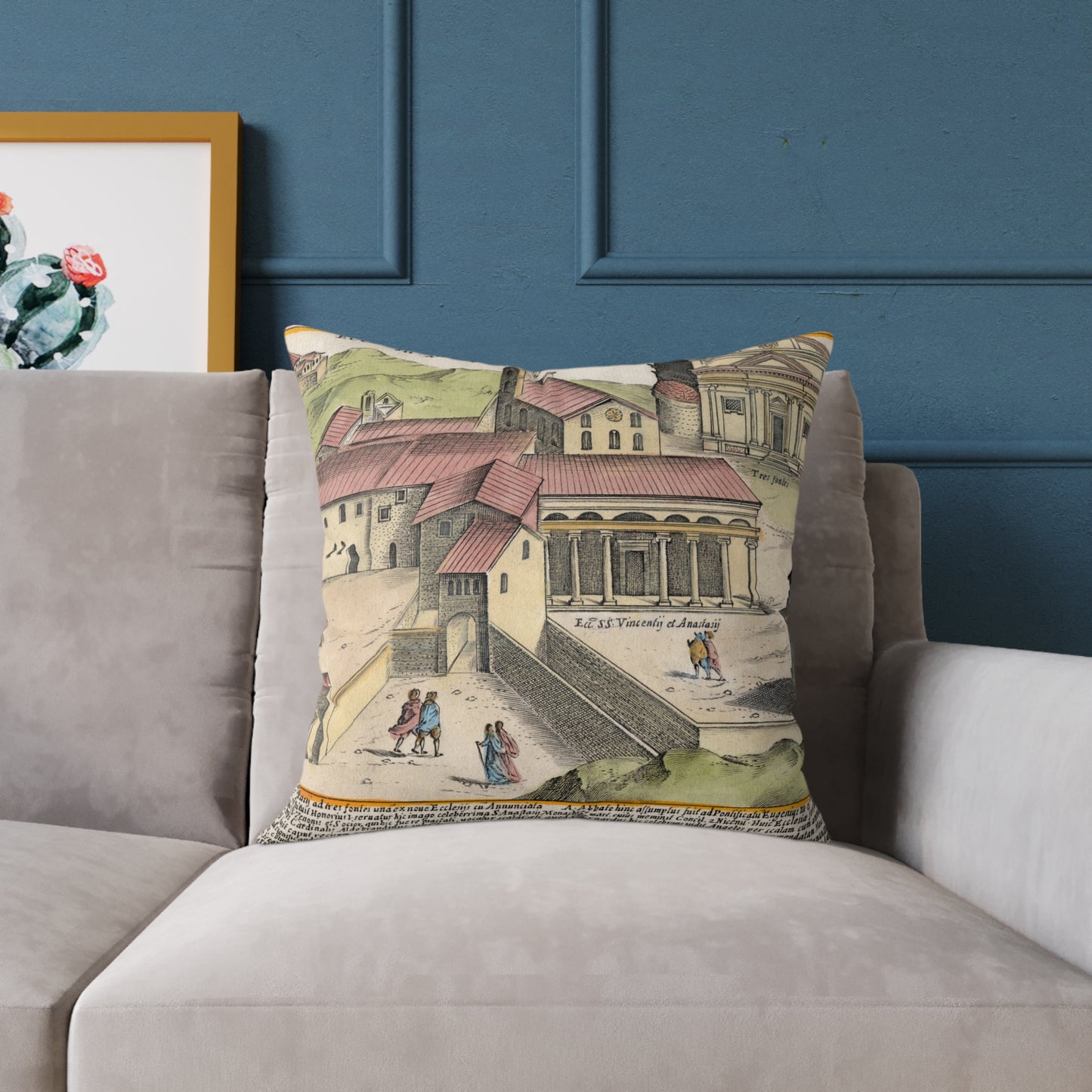 The Church of Saints Vincent and Anastasius at the Three Fountains Historic Print Canvas Pillow