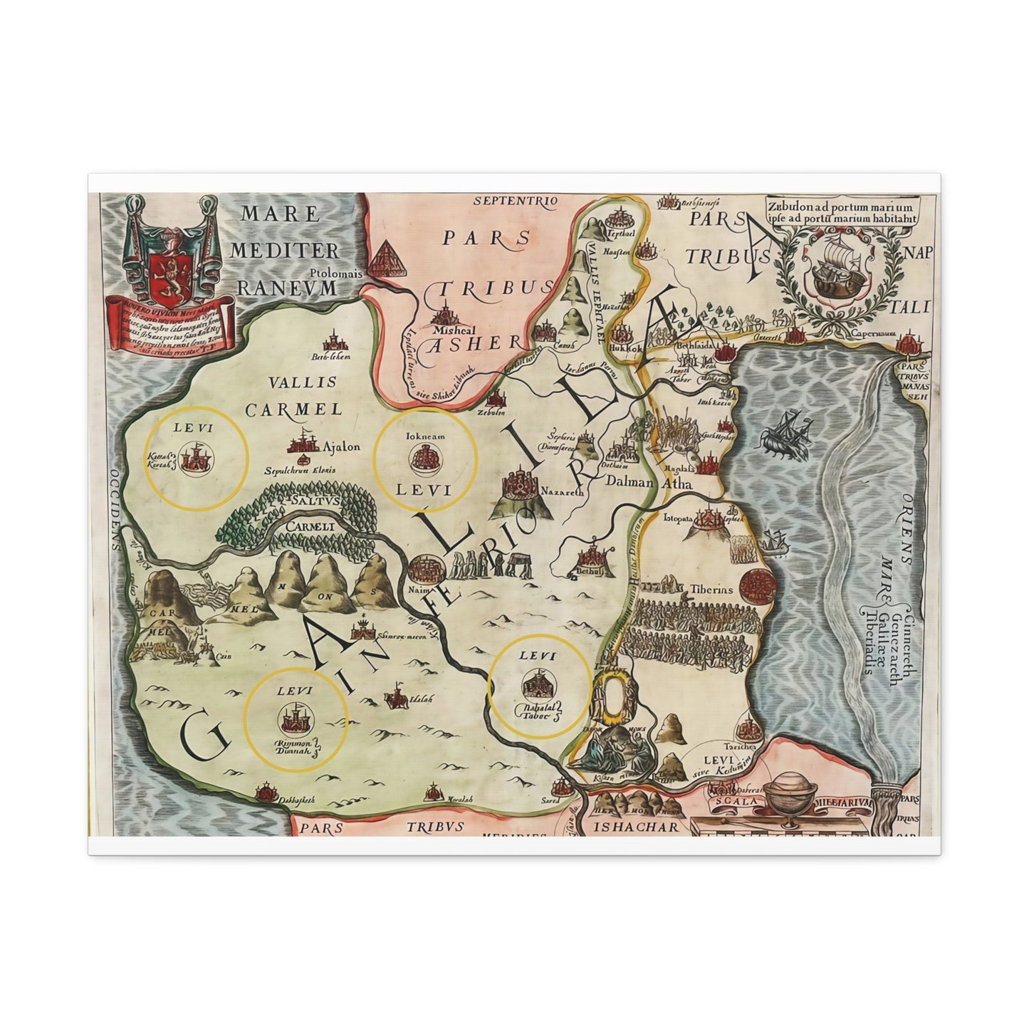Galilee & the Twelve Tribes of Israel--Antique Map Print on Canvas